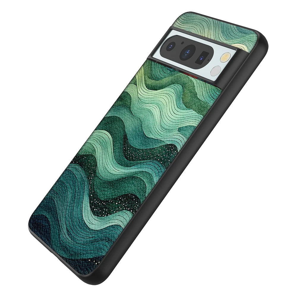 Back Cover Leather Case for Google Pixel 4 XL 4A 5 5A 5G 6 Pro 6A 7 Pro 7A 8 Pro 8A High Quality with Green Stripe Pattern Print