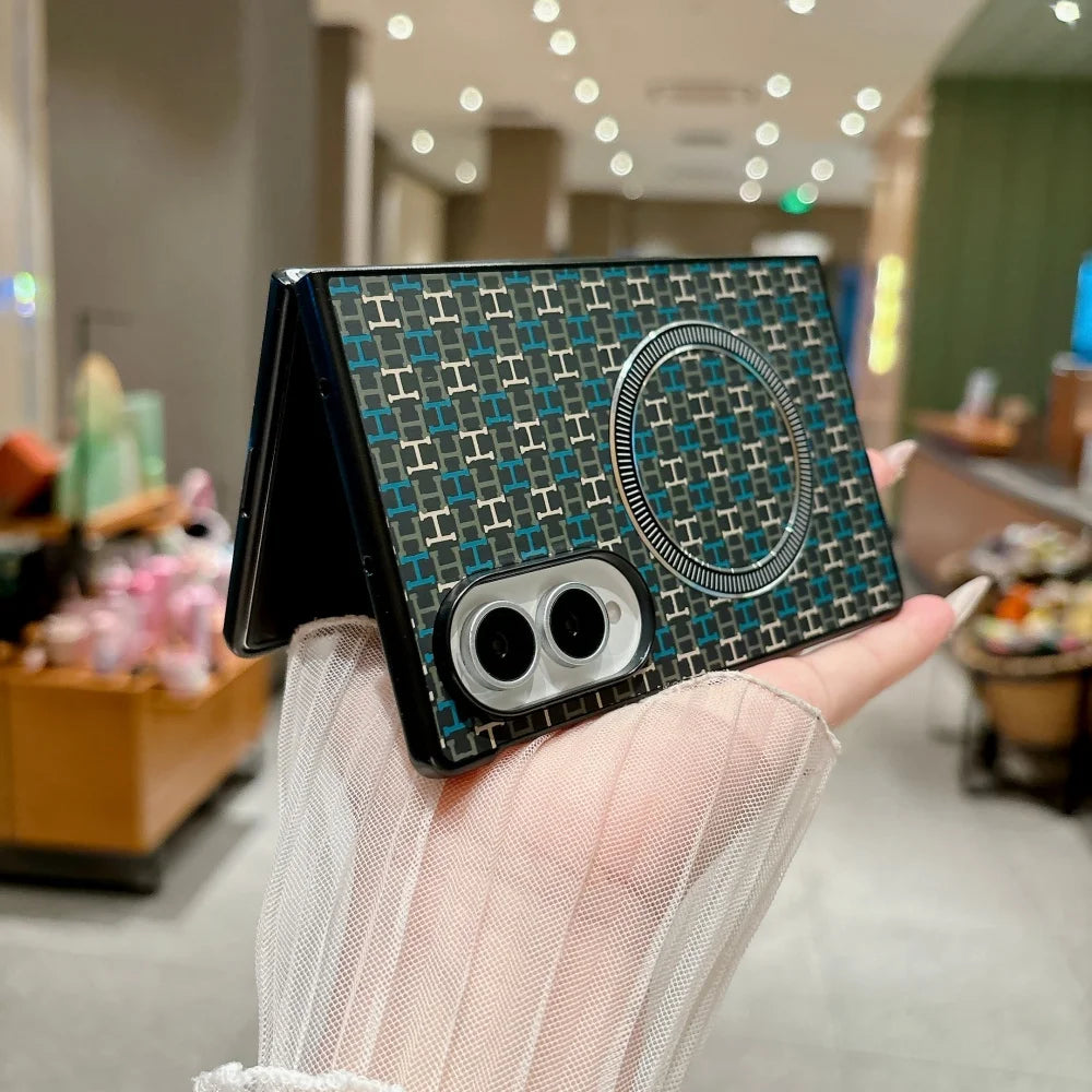 For Magsafe Magnetic Phone Case For Samsung Galaxy Z Fold 8Ultra Double Axis Rainbow Bridge Leather Grain Hinge Shockproof Cover