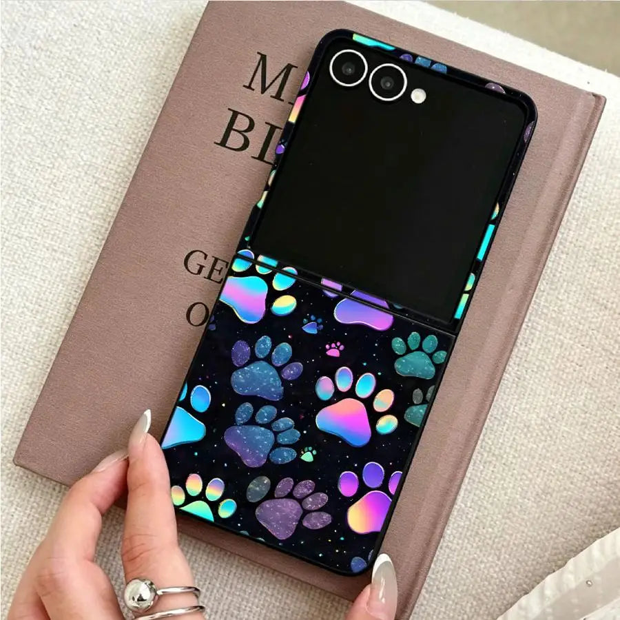 Colorful Paw Prints Back Phone Cover Funda Case for Samsung Galaxy Flip7 FE Flip6 Flip4 Z Flip 7 6 5 4 3 Flip5 Flip3