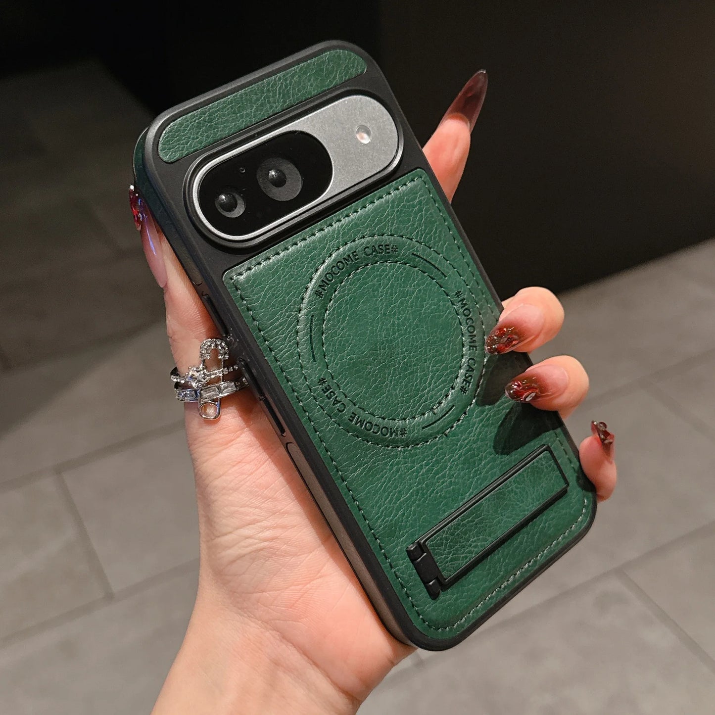 PU Leather Mag-safe Wireless Charge Case for Google Pixel 10 9 Pro XL 9A 8 Magnetic Invisible Bracket Cover Stand Holder Shell