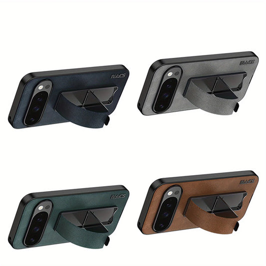 For Google Pixel 10 ProXL Case Luxury Leather Electroplating Wristband Stand Cover For Google Pixel 9A 9 Pro XL Shockproof Funda