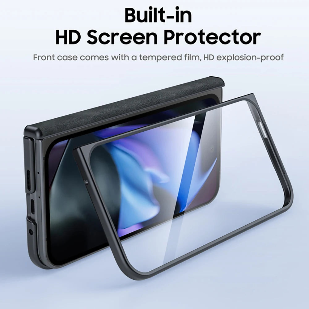 for Google Pixel 9 Pro Fold Phone Case, Sheepskin Texture Magnetic Hinge Protective Case, Integrated Protective Film