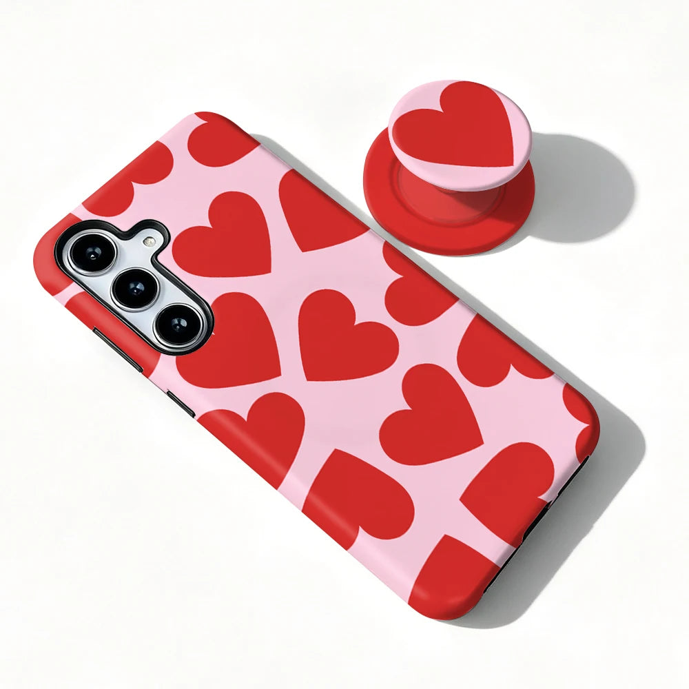 Magnetic Case For Samsung S26 S25 S24 S23 S22 S21 Plus Ultra 20 FE A15 A16 A26 A36 56 17 Love Heart 2 in 1 Phone Holder Cover