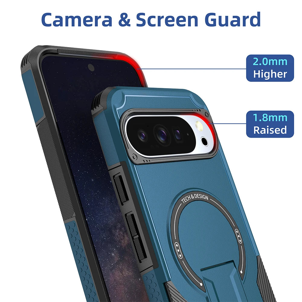 Luxury Armor Magnetic Holder Case For Google Pixel 10 10Pro 9 9Pro XL or Magsafe Wireless Charging Business Shockproof Cover