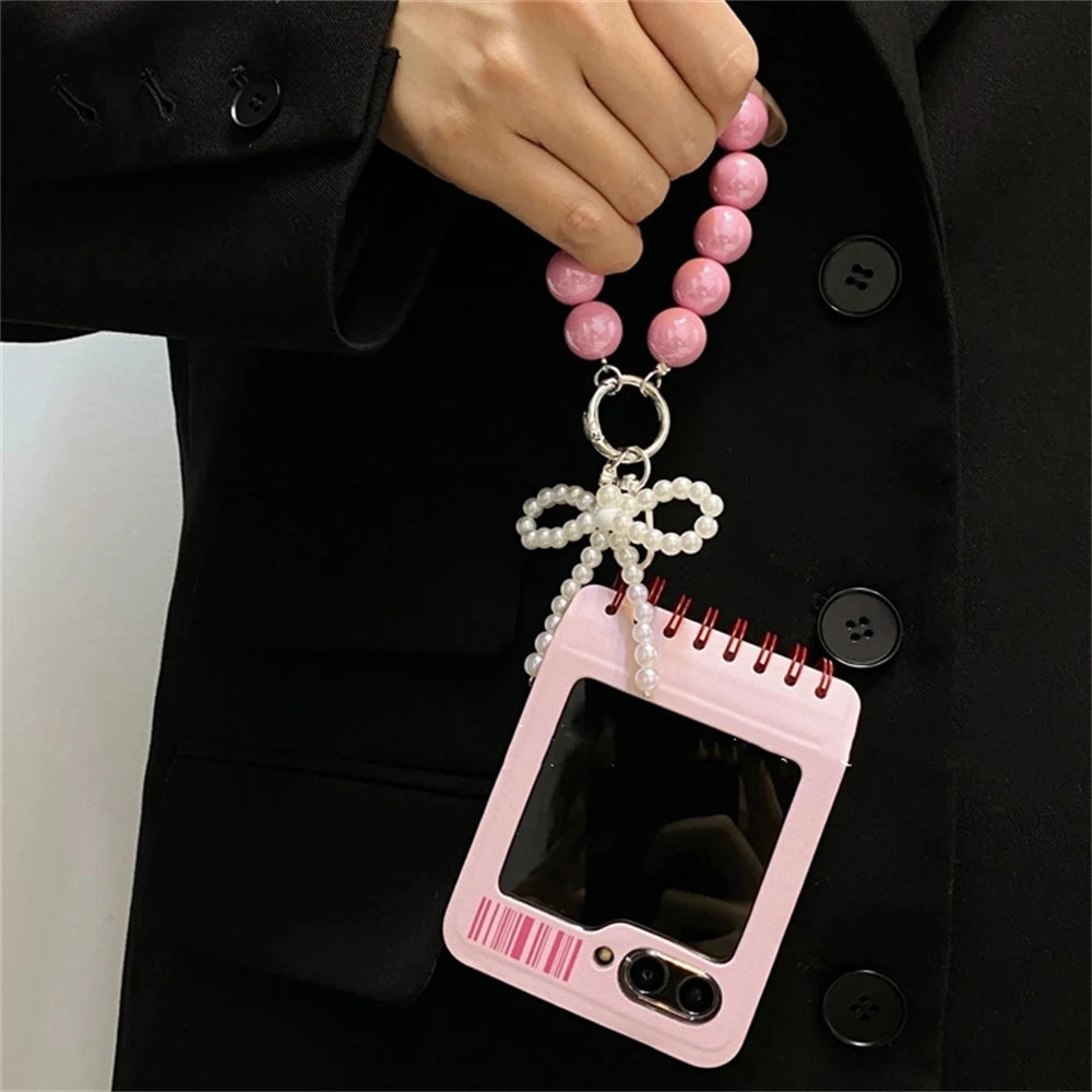Korean Japan Kawaii Pink Notebook Style Phone Case For Samsung Galaxy Z Flip 6/5/4/3 For Motorola Razr 60 50ultra Razr 40 Ultra
