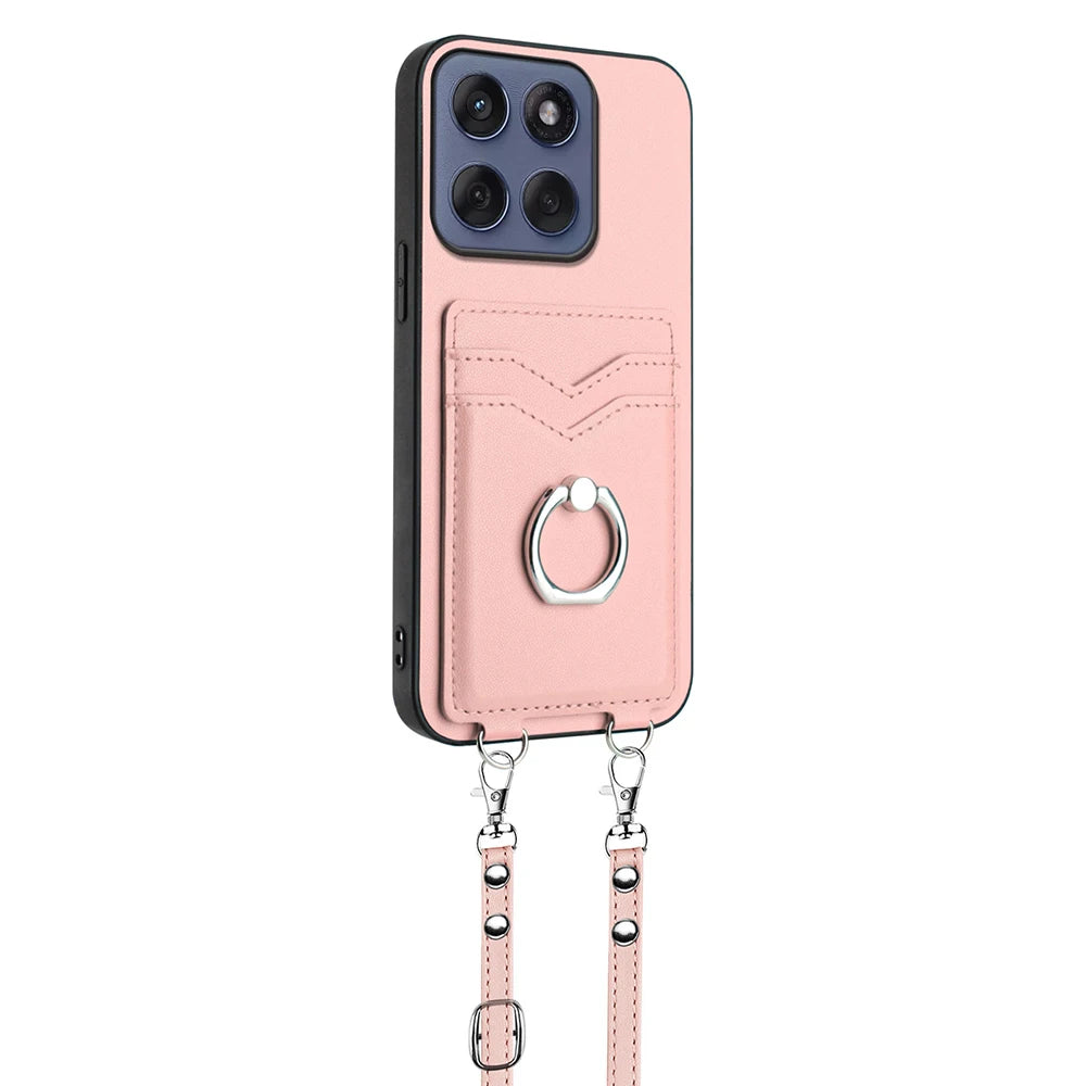 Ring Holder Case For Moto Edge 60 Fusion 60S 50 Neo X50 Ultra Pro G34 G35 G45 G55 G85 G Stylus 5G Crossbody Strap Leather Cover