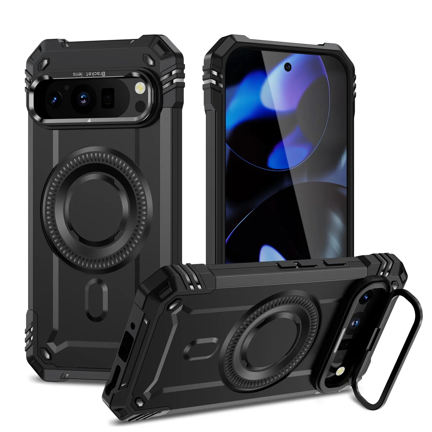Armor Shockproof Matte Camera Stand Protection Phone Case for Google Pixel 9 Pro XL Military Magnetic Wireless Charge Hard Cover
