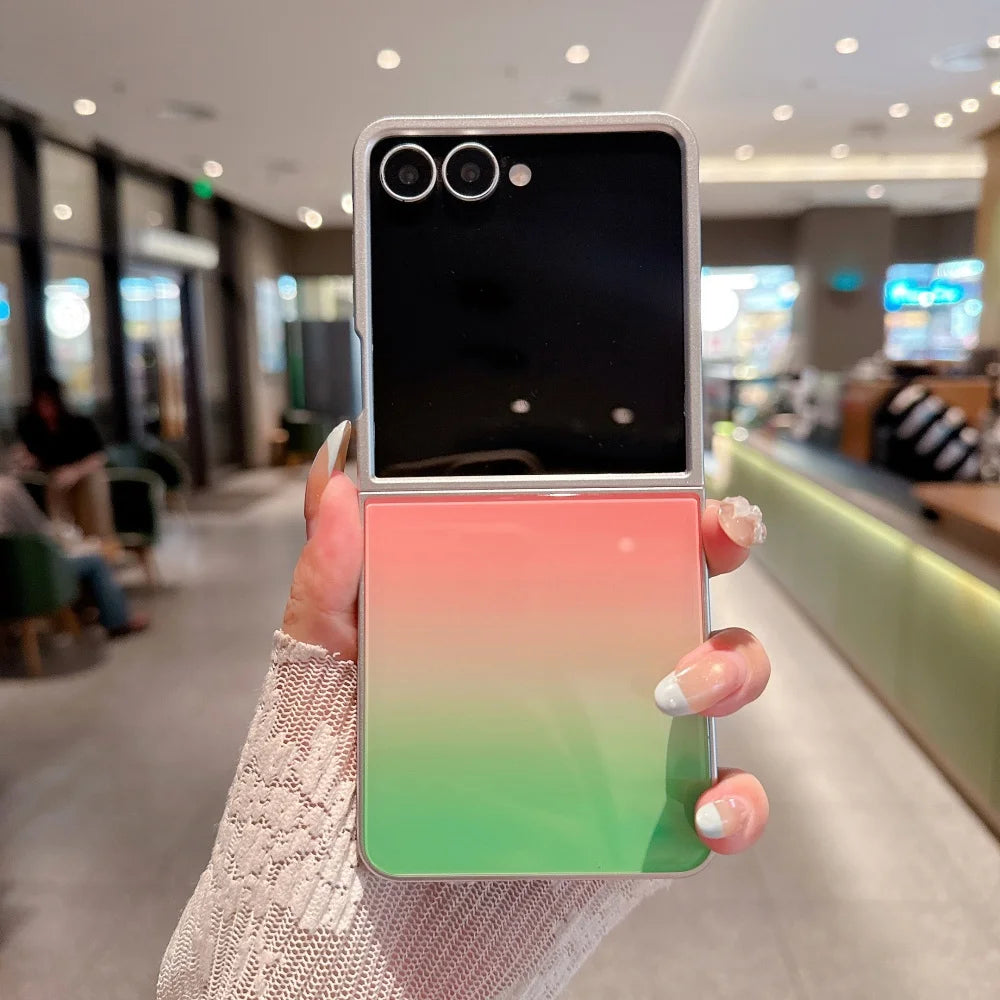 Luxury Gradient Color Contrast Glass Case for Samsung Galaxy Z Flip 8 7 6 5 ZFlip flip8 Colorful Ultra Slim Shockproof Cover