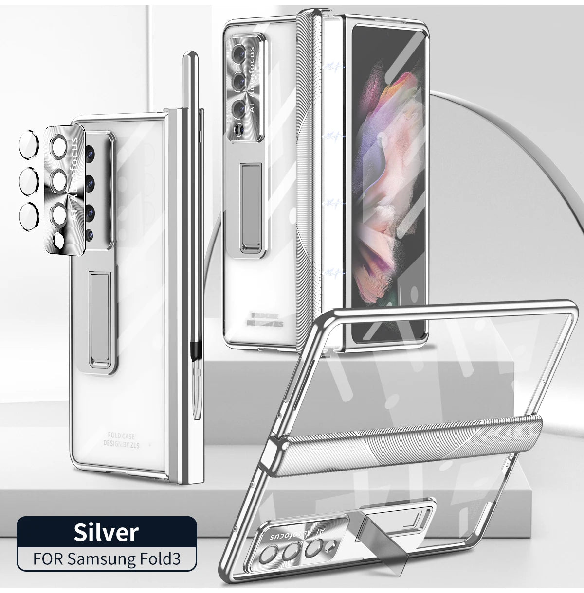 With Pen Plating Clear Magnetic Case For Samsung Galaxy Z Fold 7 6 5 4 3 Kickstand 360 Full Screen Protector Film Folding Cover