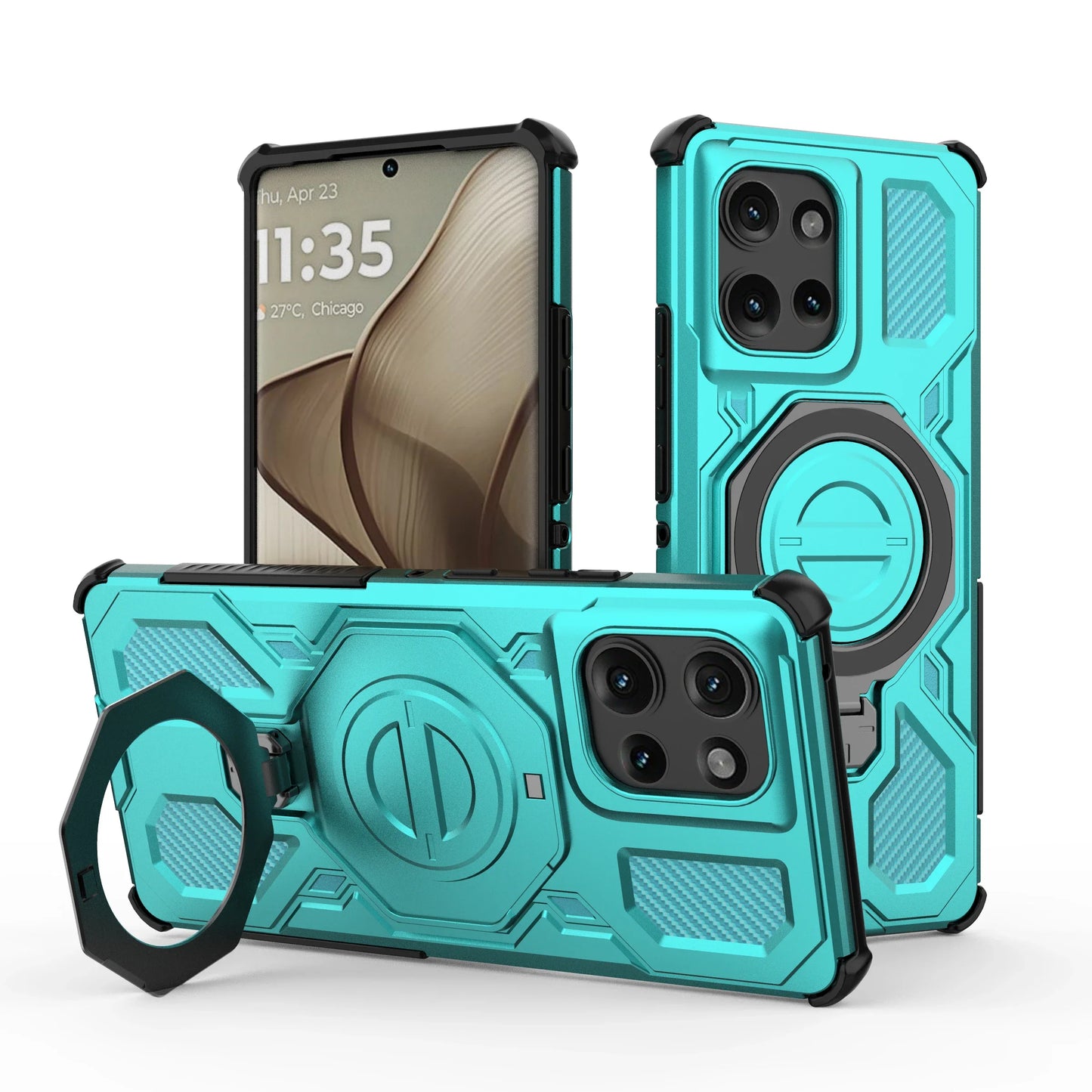 Magnetic Phone Case with Ring Stand Stand for Wireless Charging Motorola Moto Edge 50 Pro 60 Fusion 5G Hard Carbon Case