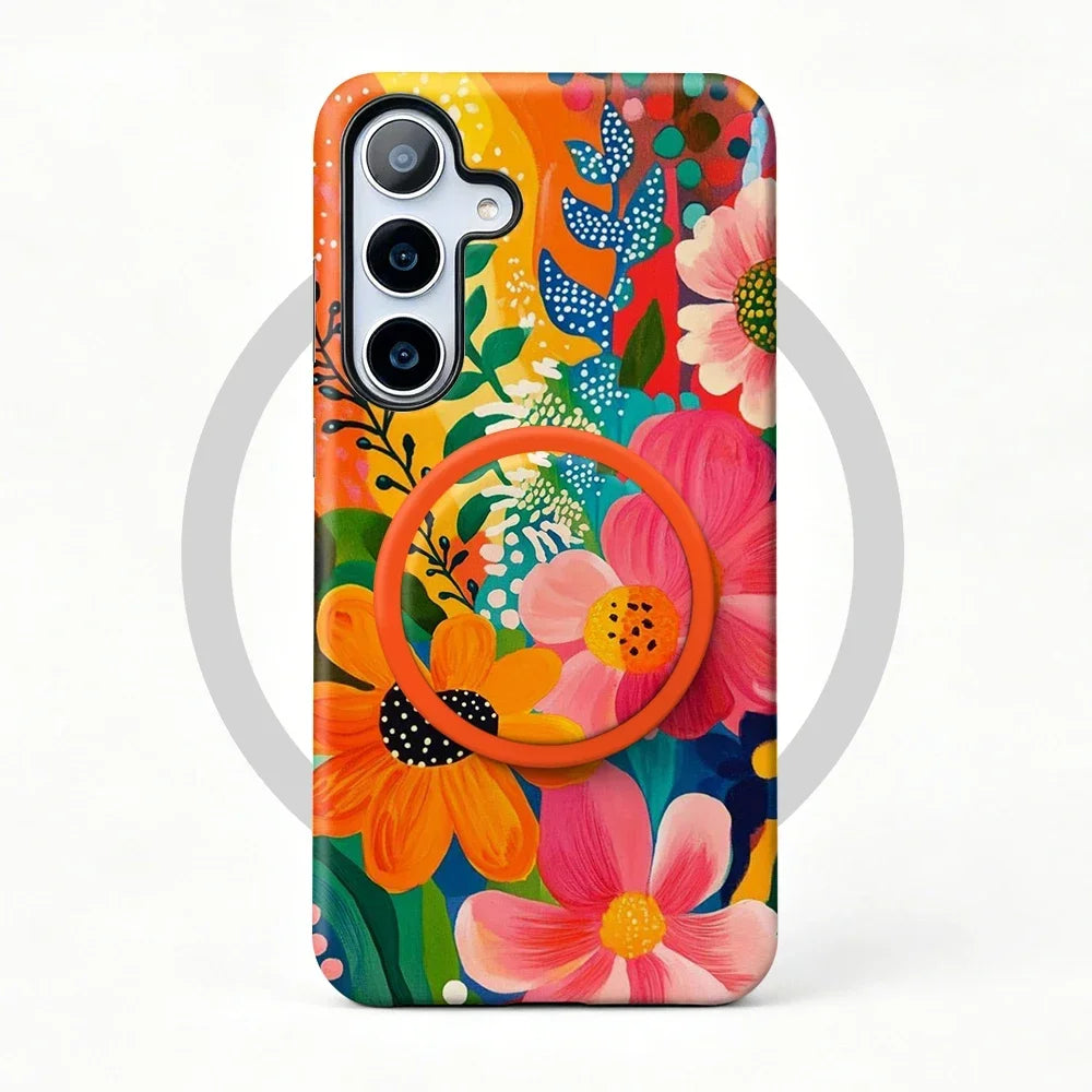 Magnetic Flower Case For Samsung S26 S25 S24 S23 S22 S21 Plus Ultra 20 FE A15 A16 A26 A36 A56 17 2 in 1 Phone Holder Stand Cover