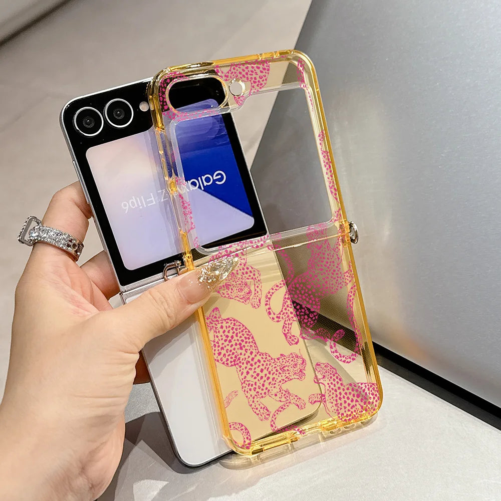Fashion Pink Leopard Phone Case for Motorola Moto Razr 40 50 60 Ultra 5G Semi-transparent Foldable Soft TPU Cover