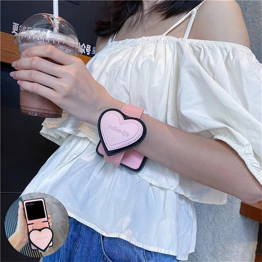 Luxurr Solid Color Case with Leather Love Heart Wrist Strap for for Motorola Razr 60 ultra 60 Pro Razr 60 Razr 50 50ultra Cover