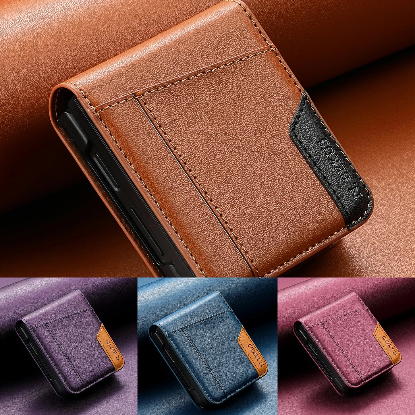 Business Leather Wallet Card Solt Case For Samsung Galaxy Z Flip 7 7fe 5G Flip 6 ZFlip 5 4 3 Flip7 Flip6 Magnetic Bag Skin Cover