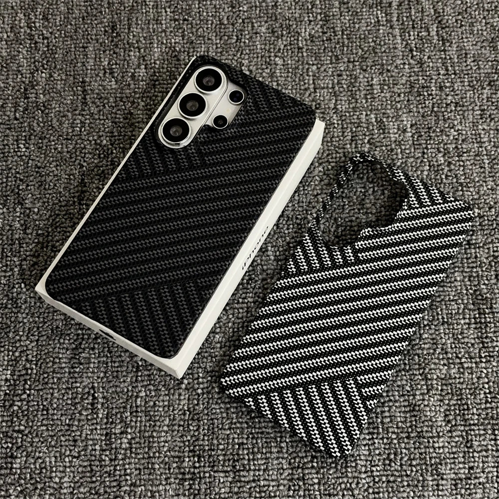 Kevlar Twill Striped Magnetic Frosted Phone Case for Samsung S26 S25 S24 Plus S23 Ultra Wireless Charge Carbon Fiber Thin Cover