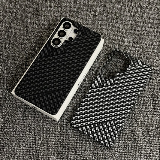 Kevlar Twill Striped Magnetic Frosted Phone Case for Samsung S26 S25 S24 Plus S23 Ultra Wireless Charge Carbon Fiber Thin Cover