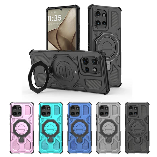 Magnetic Phone Case with Ring Stand Stand for Wireless Charging Motorola Moto Edge 50 Pro 60 Fusion 5G Hard Carbon Case