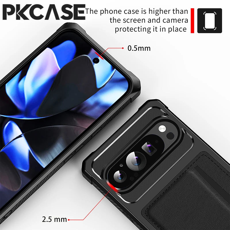 PKCASE Card Slot Wallet Leather Phone Case For Google Pixel 10 9 Pro XL 8 7 Pro Shockproof Back Cover For Google Pixel 9A 8A 7A