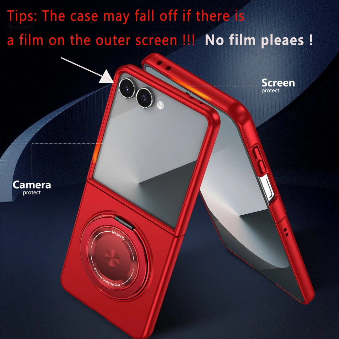 For Galaxy Z Flip7 Phone Case Magnetic Wireless Charging Flip 5/6 Hard Cover with Rotable O Holder,Anti Shock and Ultra Slim