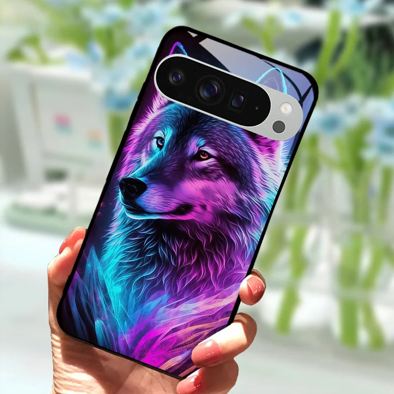 Fashion Glass Case For Google Pixel 9 Pro XL Tempered Glass  Black Phone Cover For Google Pixel 9a Pixel9 Funda Protector Cases