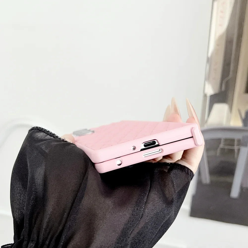 Fashion Diamond Texture PU Leather Phone Case for Samsung Galaxy Z Fold 7 6 5 4 3 5G Shockproof ZFold7 fold6 Cover Shell