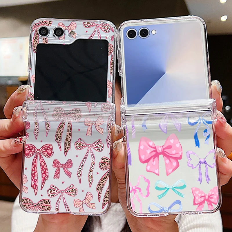 Colorful Bowknot Patterned Phone Case For Samsung Galaxy Z Flip 7 FE 6 5 4 3 5G Folding Hard PC Clear Cover For Samsung Z Flip6