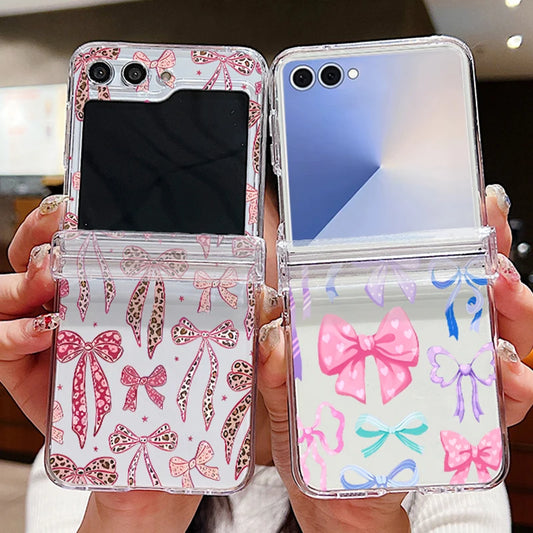 Colorful Bowknot Patterned Phone Case For Samsung Galaxy Z Flip 7 FE 6 5 4 3 5G Folding Hard PC Clear Cover For Samsung Z Flip6