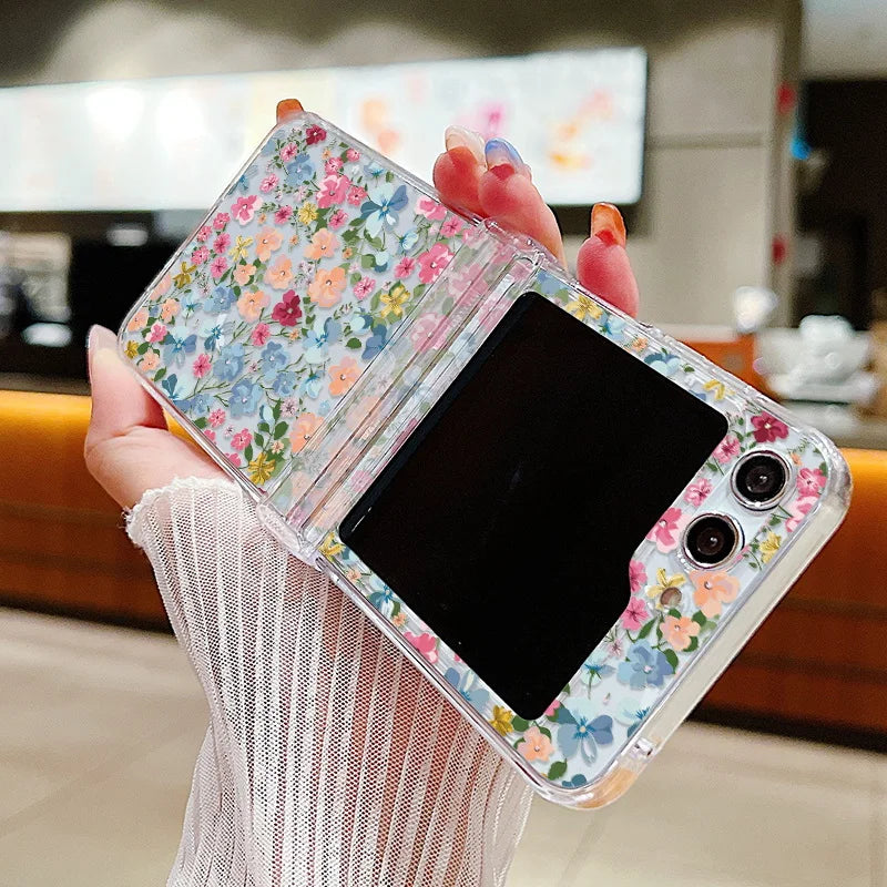 Flower Pattern Folding Case For Samsung Galaxy Z Flip7 FE Flip7 Flip6 Clear Shockproof Cover For Samsung Galaxy Z Flip 7 6 5 4 3