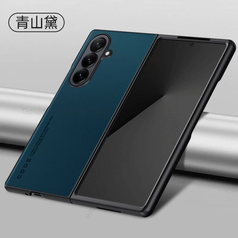 Capa For Samsung Z Fold 7 6 5G Pure Color Leather Shockproof Phone Case For Galaxy Z Fold7 fold 6 5 4 3 Hard PC Protective Cover