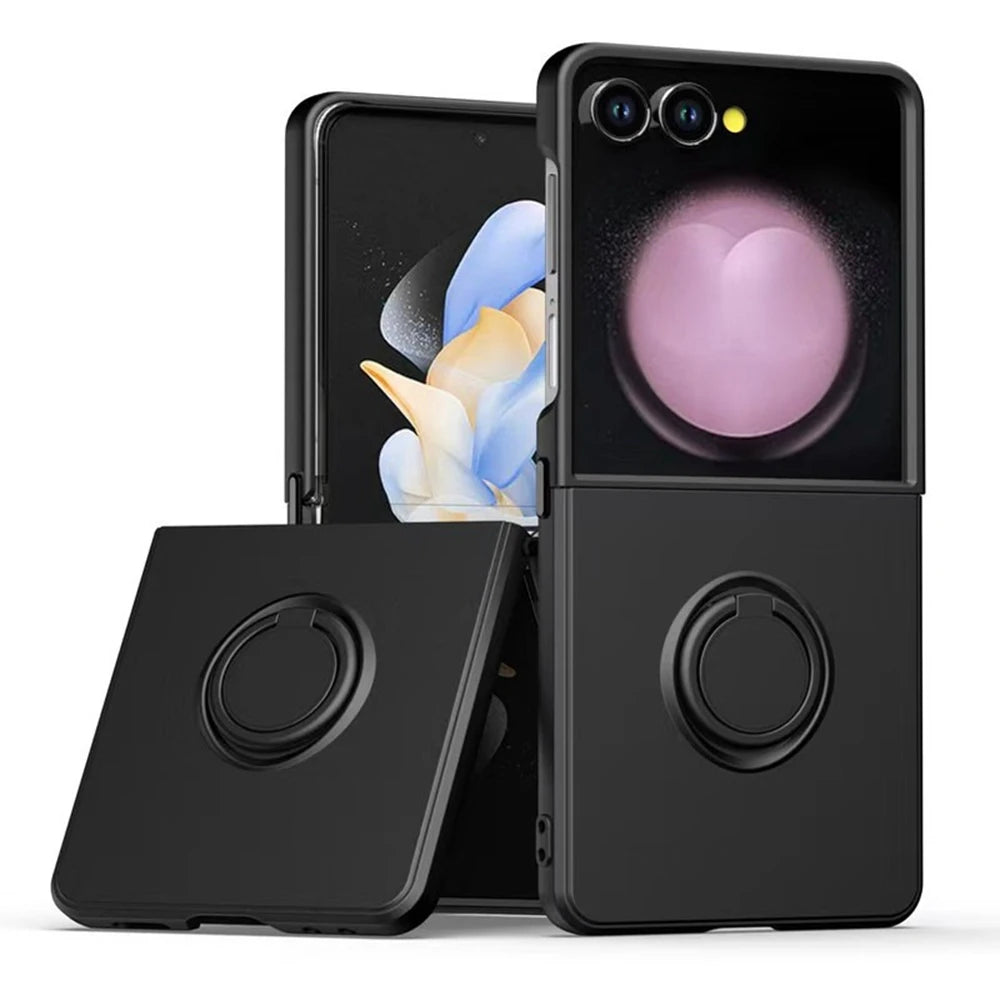 Luxury Liquid Silicone Stand Ring Holder Phone Cases for Samsung Galaxy Z Flip 7 6 5 4 3 7 FE Cute Soft Shockproof Case Cover