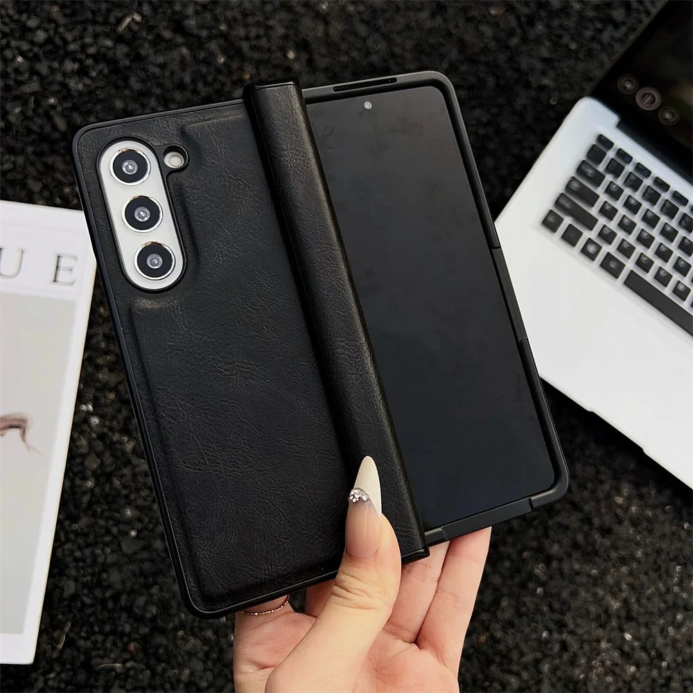 Business PU Leather Case For Samsung Galaxy Z Fold 7 6 5 4 Detachable Medium Axis Protection Mobile Phone Cover