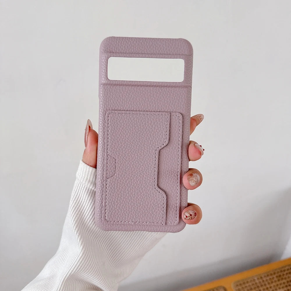 W Shape Card Slot Leather Case For Google Pixel 9 10 Pro XL 6 6A 7 7A 8 8A 9A Litchi Pattern PU Hard Back Cover