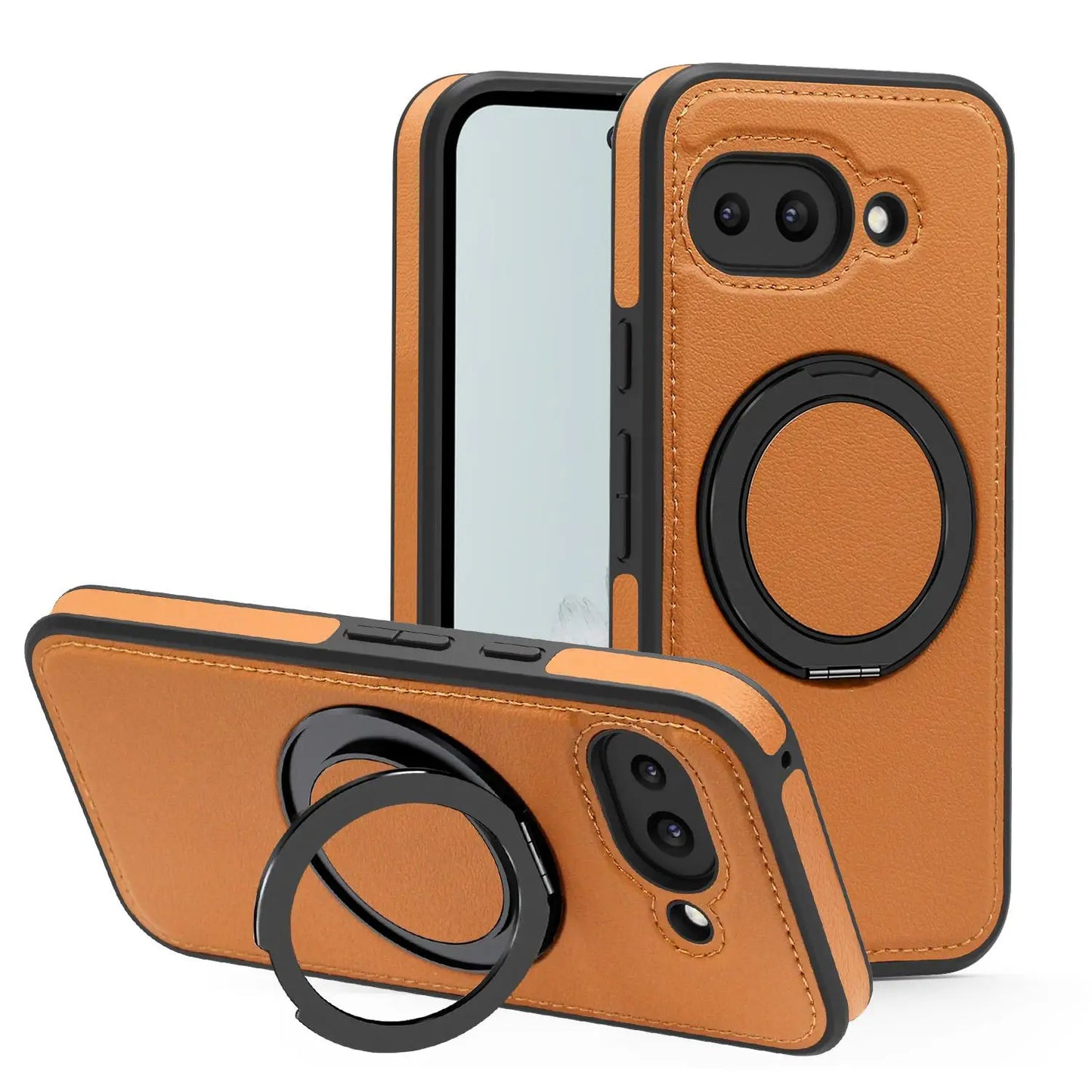 For Google Pixel 10 Pro XL/Pixel 9 Pro XL/Pixel 8 Pro/Pixel 9A Rotating magnetic ring holder leather phone case protective cover