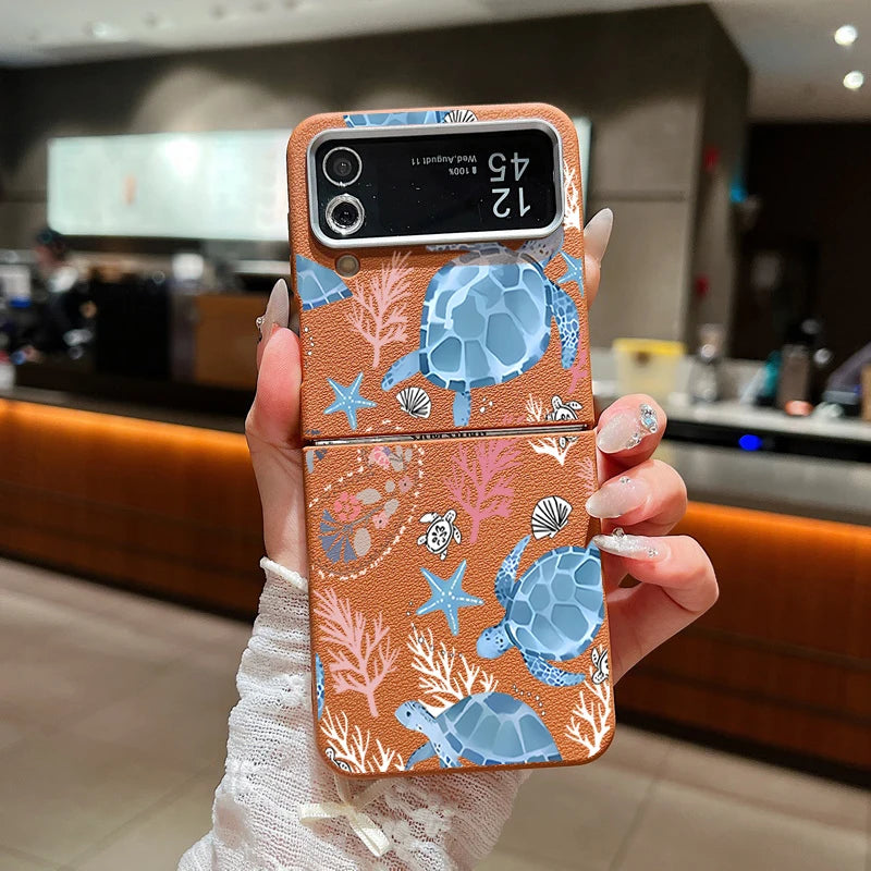 Sea Turtle Whale Phone Case For Samsung Z Flip7 Flip6 Flip5 Shockproof Folding TPU Soft Cover For Samsung Galaxy Z Flip 7 6 4 3