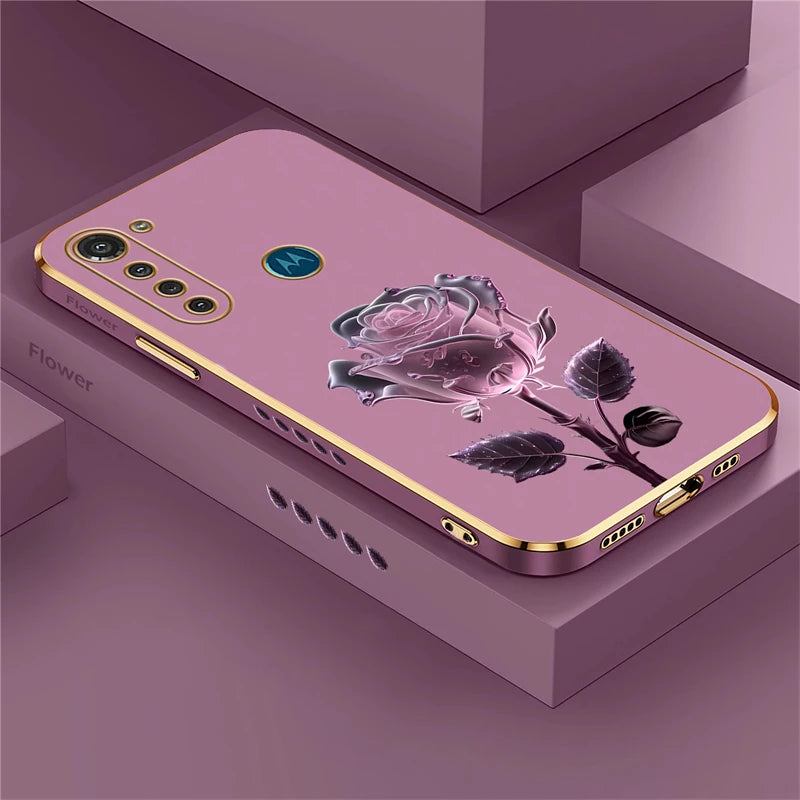 Luxury Plating Flower Case For Moto G8 Power Lite G9 Play E7 Plus Edge20 G30 G52 G22 G60 G40 Fusion Silicone Shockproof Cover