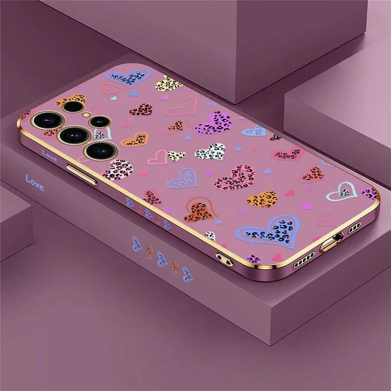 For Samsung Galaxy S25 Ultra Phone Case Cute Cartoon Love Heart Pattern Cover For Samsung S22 Ultra S21 Plus S24 Plus S23 FE