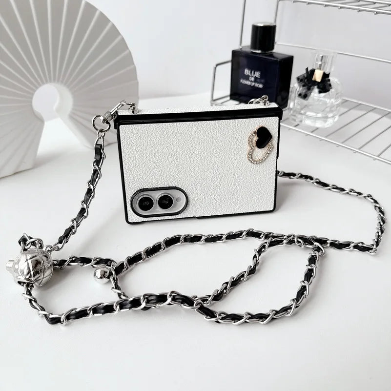 Rhinestone Love Adjustable Long Crossbody Lanyard Case For Samsung Fold 8 Ultra Fold8 Galaxy Z Fold 7 6 5 4 Protective Cover