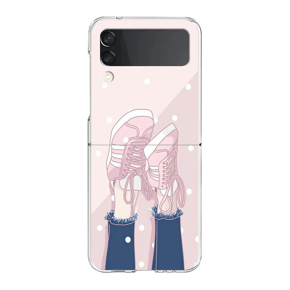 Fashion Girl Pumps Phone Case For Samsung Galaxy Z Flip 7 6 5 4 3 For Samsung Flip7 Flip6 Flip5 Shockproof Hard Folding Cover
