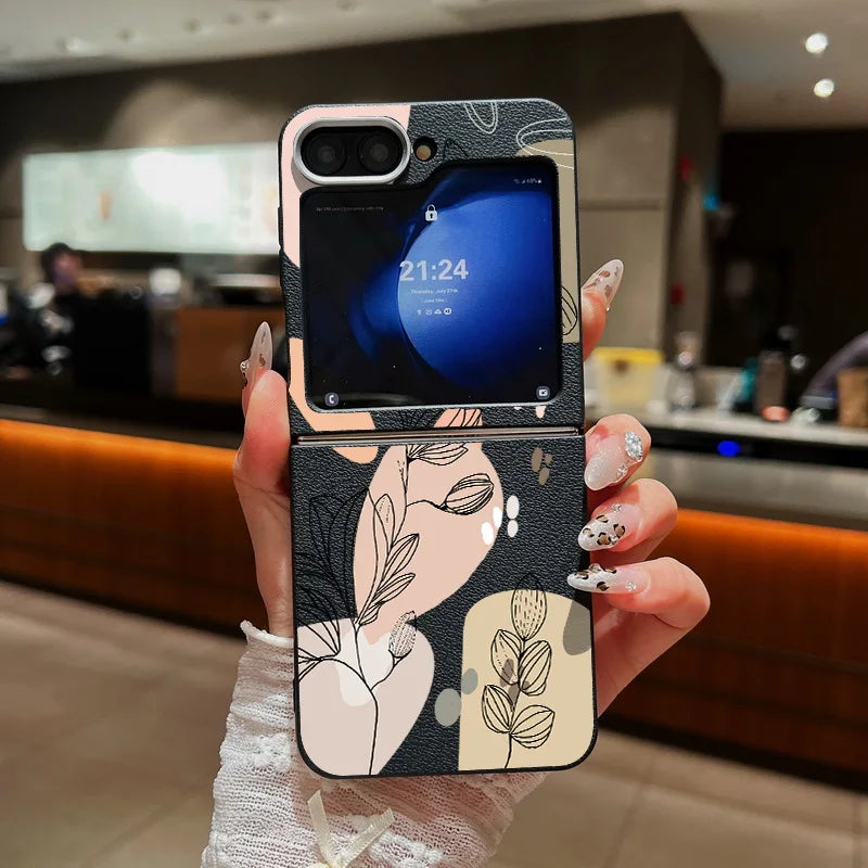 For Samsung Galaxy Z Flip 5 6 4 3 5G Luxury Leather Phone Case Flowers Pattern Soft TPU Folding Cover For Samsung Z Flip4 Flip5