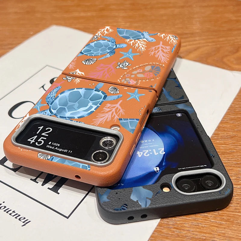 Sea Turtle Whale Phone Case For Samsung Z Flip7 Flip6 Flip5 Shockproof Folding TPU Soft Cover For Samsung Galaxy Z Flip 7 6 4 3