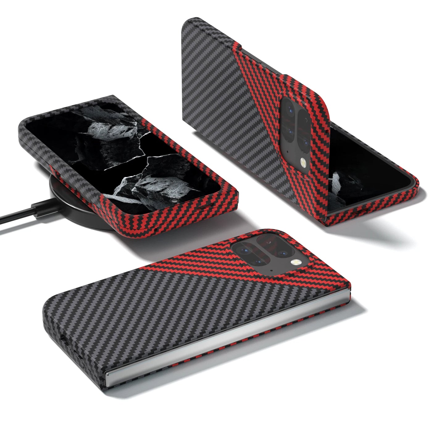 Ultra-Thin Skin Feel Matte Frosted Carbon Fiber Decal Case for Google Pixel 9 Pro Fold Shockproof Folding Protective Cover Funda