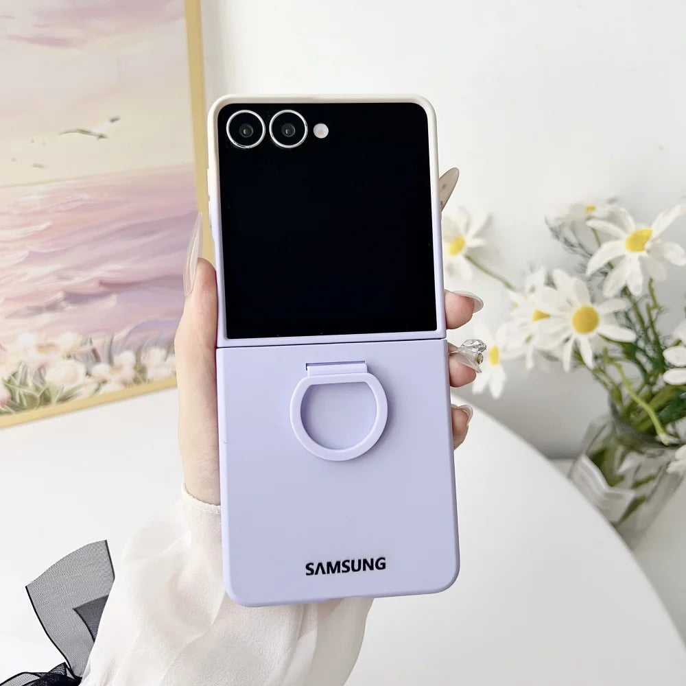 For Samsung Galaxy Z Flip 8 7 6 5 Gradient Matte PC Case Flip8 Flip7 Luxury Liquid Silicone Ring Holder Shockproof Back Case
