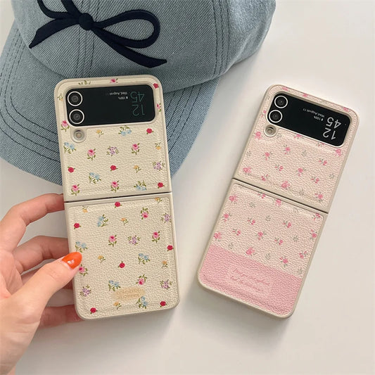 Phone Case For Samsung Galaxy Z Flip 3 4 5 Z Flip5 ZFlip5 Ins Flower Knot Portable Rope Shockproof Cover With Lanyard