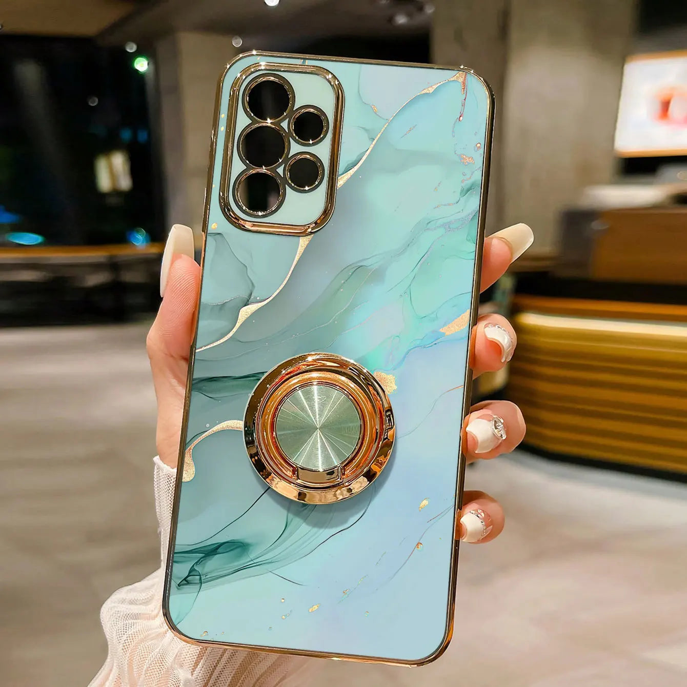 Luxury Plating Marble Pattern 360°Ring Holder Phone Case For Samsung Galaxy S25 Ultra S24 S23 FE S22 S21 S20 S10 Plus Back Cover