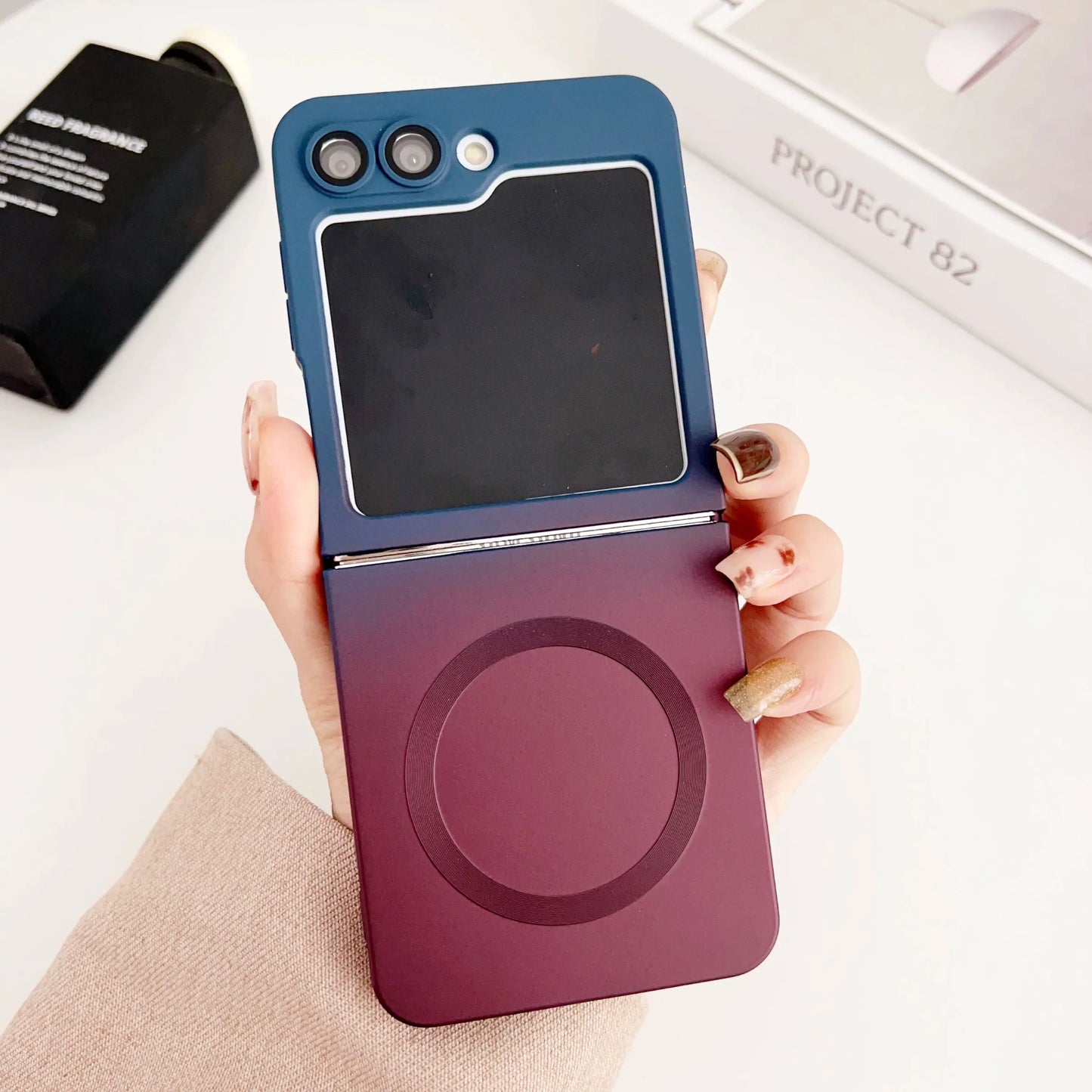 Gradient Dual Color Magnetic Soft Case For Samsung Galaxy Z Flip 6 5 4 3 For Magsafe Lens Film Protection Wireless Charge Cover