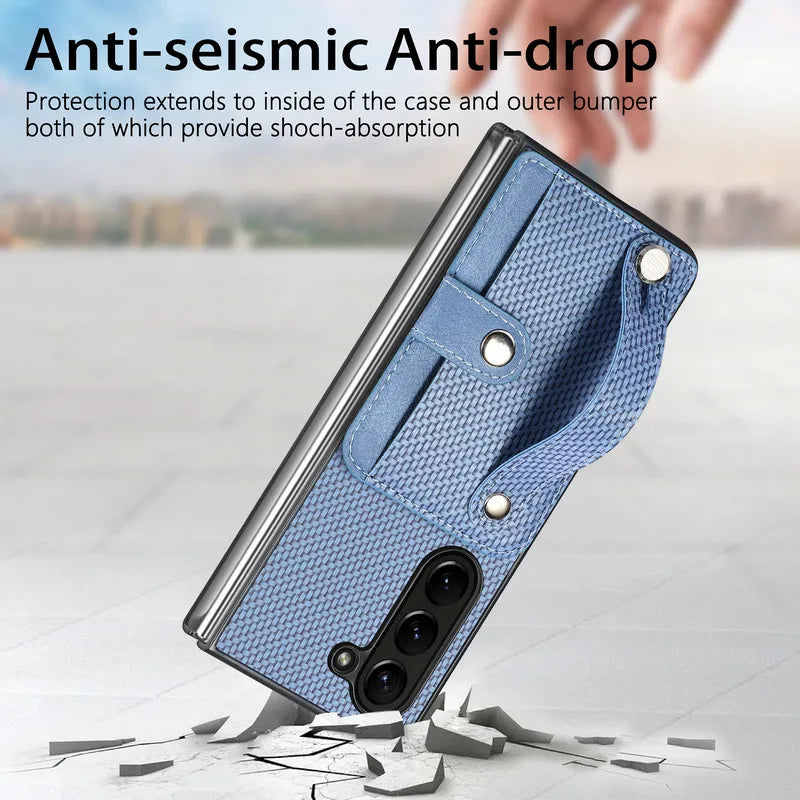 Luxury Case For Samsung Galaxy Z Fold 7 5G 2025 Leather Card Wristband Back Cover For Galaxy Z Fold 6 5 4 3 2 Fold7 Funda