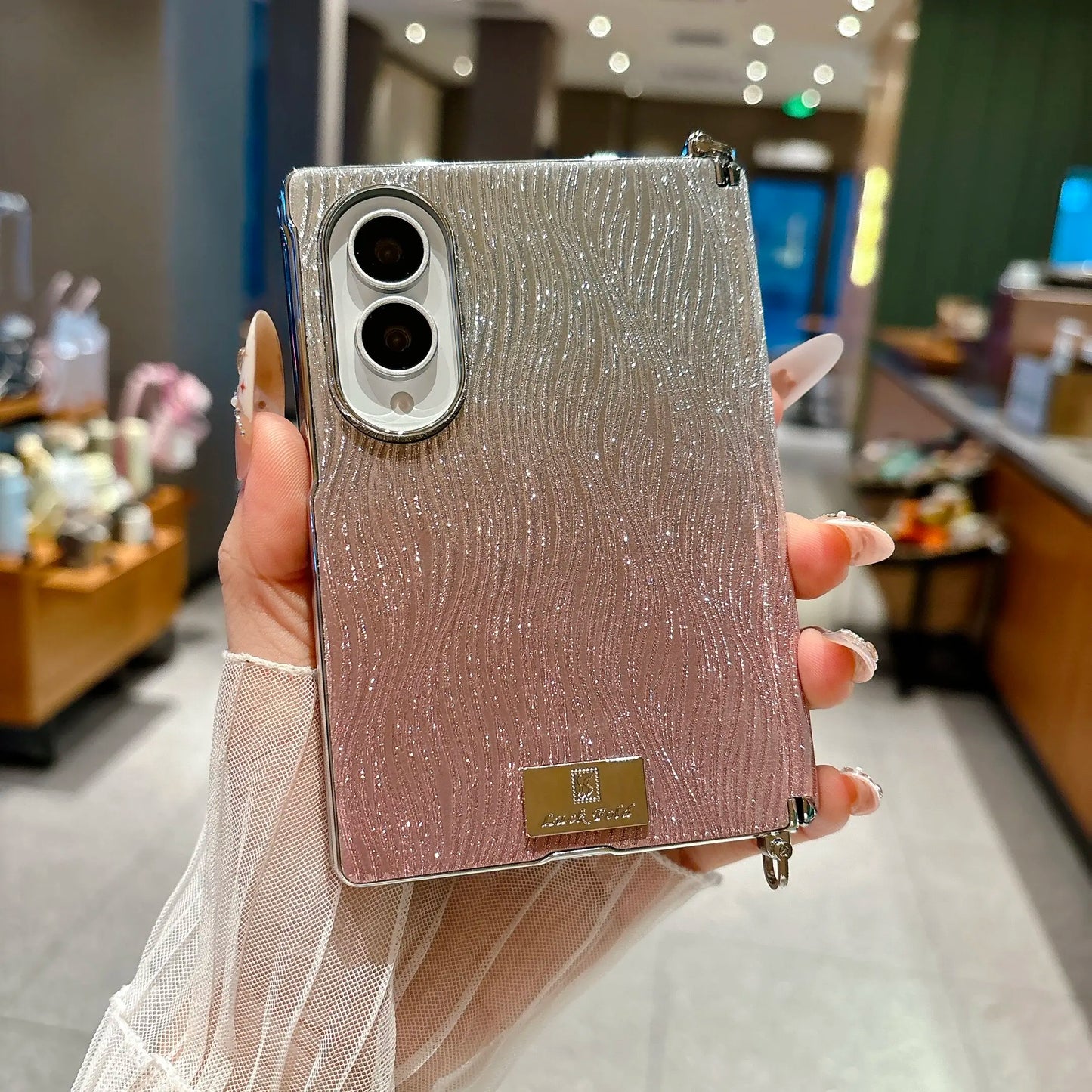 Glitter Wave Pattern Gradient Case for Samsung Galaxy Z Fold 8 Wide Fold8  Glossy Electroplating Water Ripple Shockproof Cover