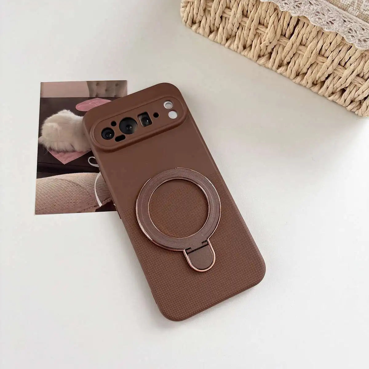 Polka Dot Silicone Holder Stand Ring Phone Case for Google Pixel 10 6 7 8 9 10 Pro 10A 9A 8A 7A 6A Pixel 9 Pro XL 5G Soft Cover