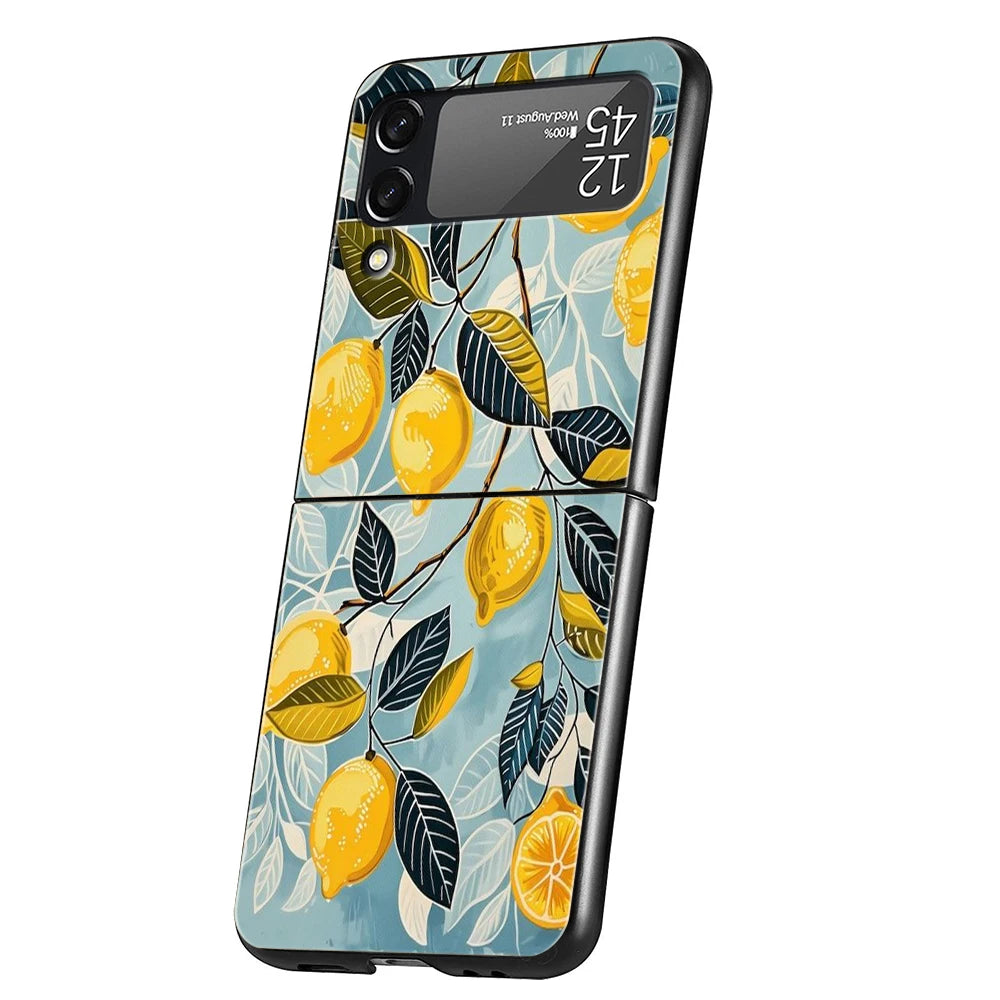 Luxury Phone Case For Samsung Galaxy Z Flip 3 4 5 6 Hard Folding PC For Samsung Z Flip3 Flip4 Flip5 Cover Retro Fruit lemon