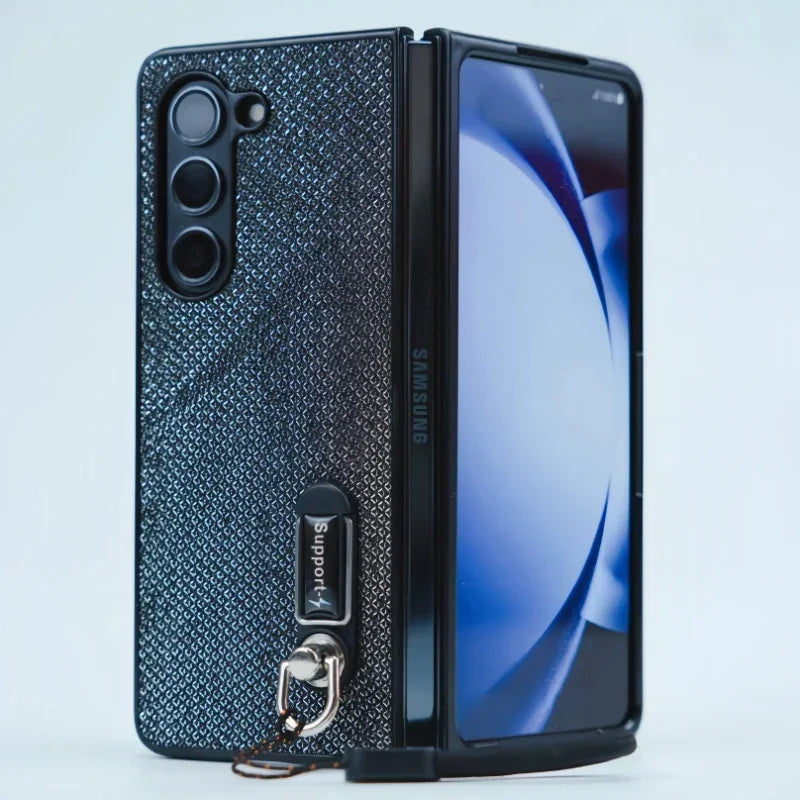 Luxury Soft TPU Lanyard Holder Textured Shockproof Phone Case for Samsung Galaxy Z Fold 7 6 5 4 3 Heat Dissipation Bumper Cover